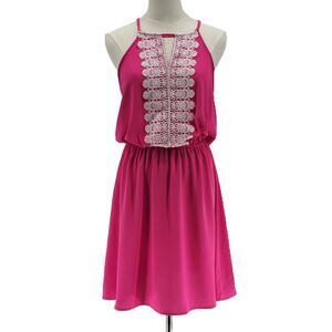 Allie Rose hot pink fuchsia halter open back elastic waist dress size large